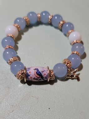 Blue Beaded Bird Charm Bracelet - Women's Fashion Jewelry